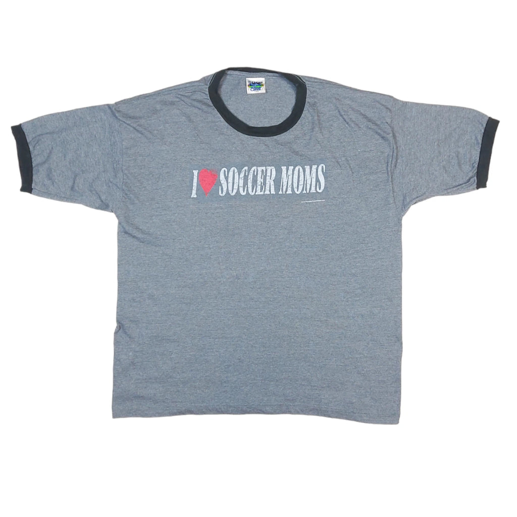 Vintage I Love Soccer Moms Thunder Creek Tag Men Short Sleeve Grey T-Shirt XL