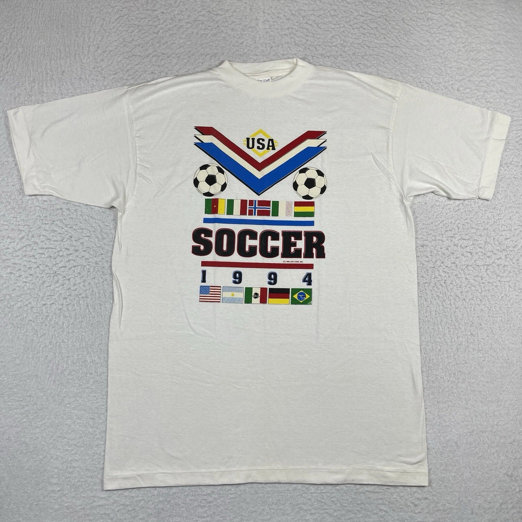 Bay Club Soccer T-Shirt Mens Large White 1994 USA World Cup Graphic Tee Vintage