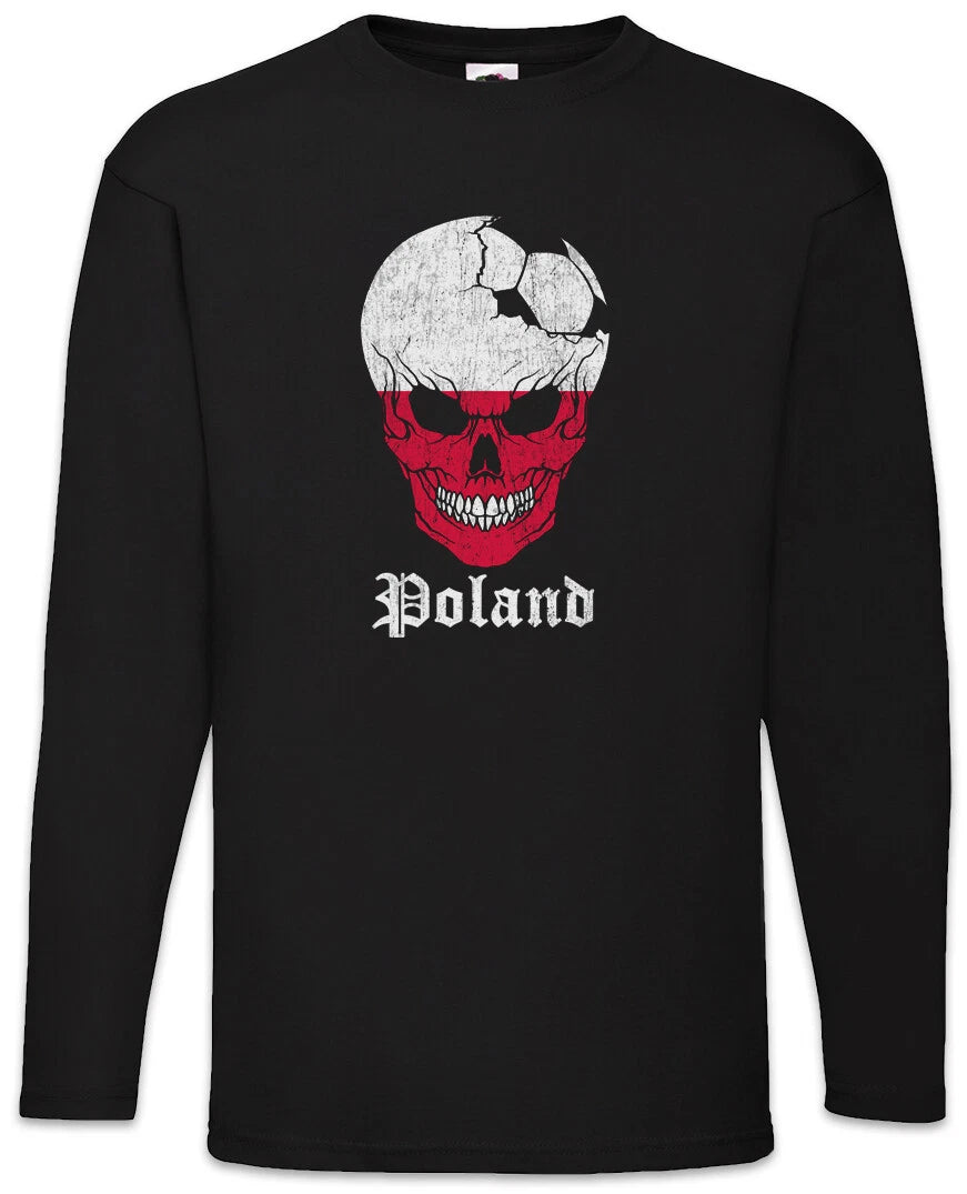Poland Football Skull I Men's Long Sleeve T-Shirt Polish Soccer Flag World