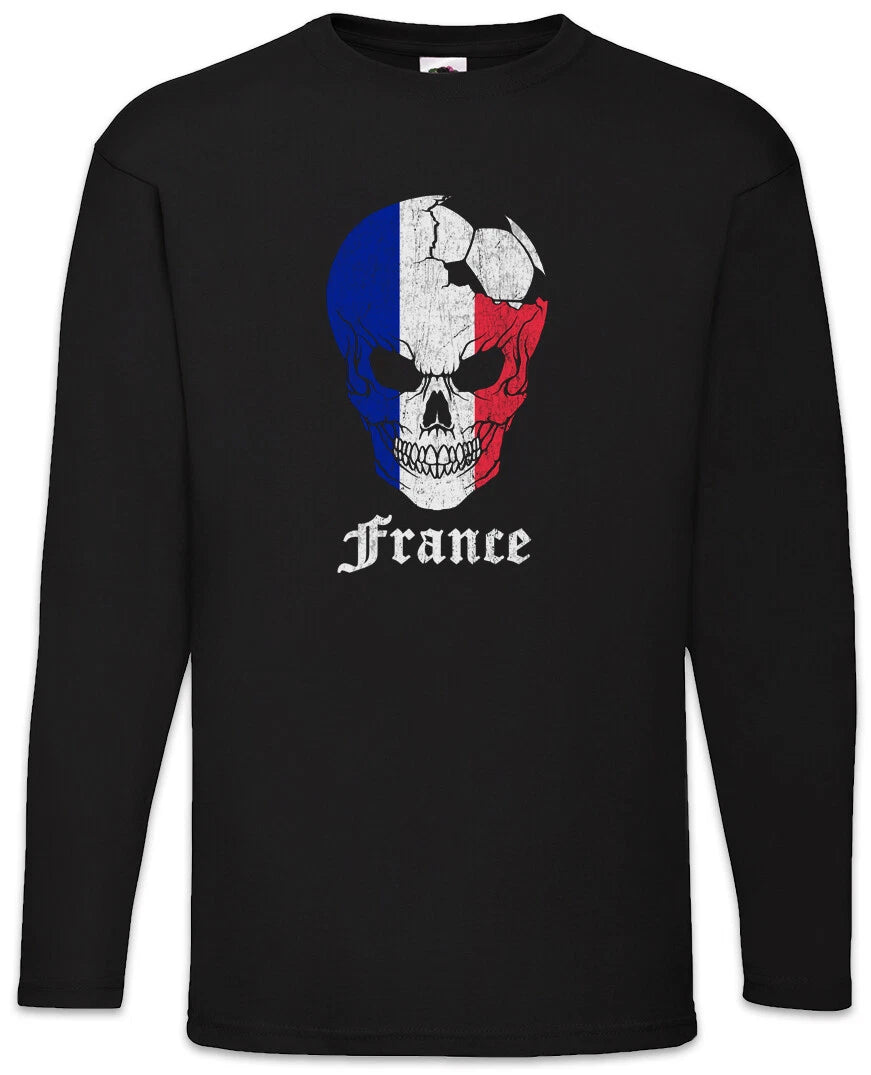 France Football Skull I Men's Long Sleeve T-Shirt French Soccer Flag World