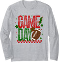 Game Day Football Retro Checked Red Green Touchdown Long Sleeve Tshirt