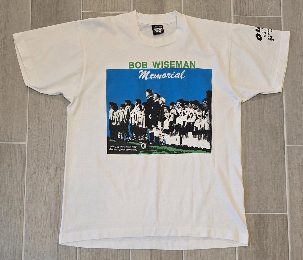 Vintage 1992 Bob Wiseman Memorial Day Soccer Promo T-Shirt Large USA Texas 90's