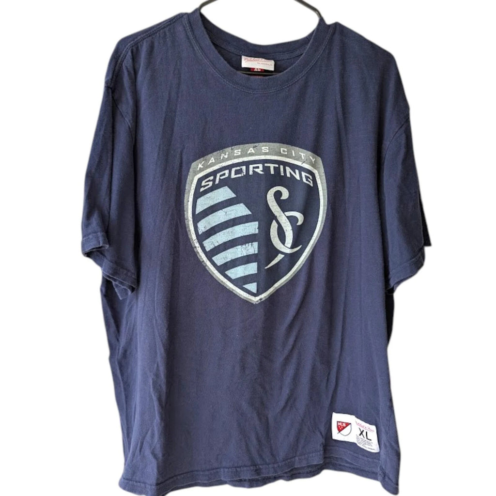 Mitchell & Ness Sporting Kansas City MLS XL Navy Blue Cotton TShirt Retro Soccer