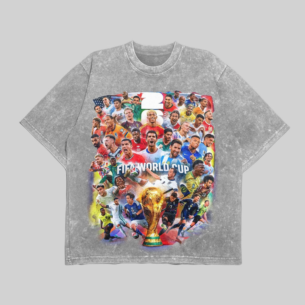 Retro 2026 Soccer Washed T-Shirt Vintage Graphic Football Fan Tee Unisex Gift