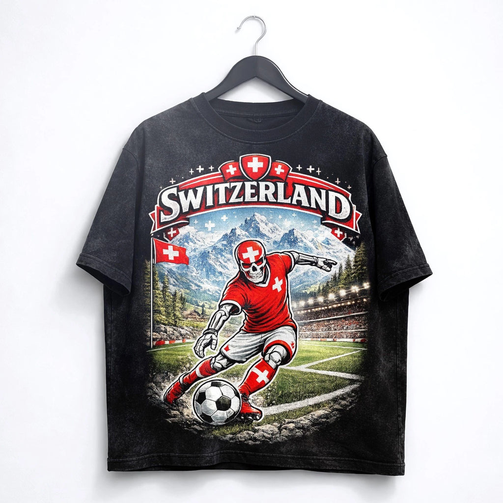 Switzerland Soccer Skull Washed T Shirt World Cup 2026 Swiss Tee