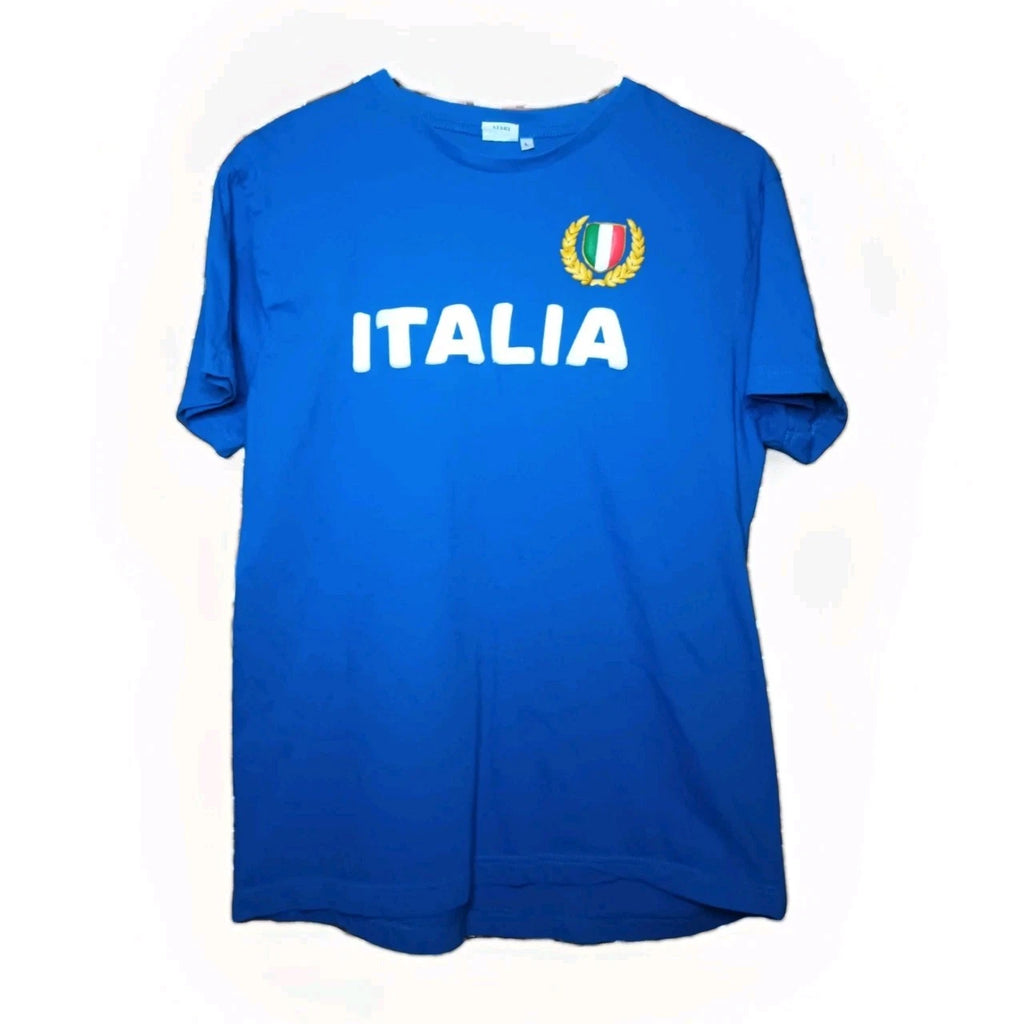 Vintage Italia Italy Soccer Tee Mens Large Blue Crest Flag 90s Y2K Shirt