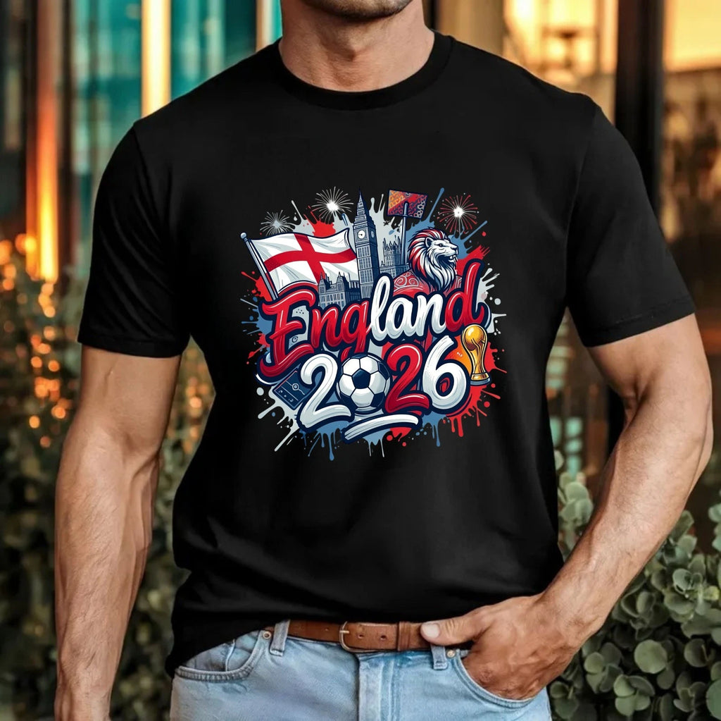 England 2026 Football T-Shirt Tournament Three Lions Flag London Skyline Tee Top