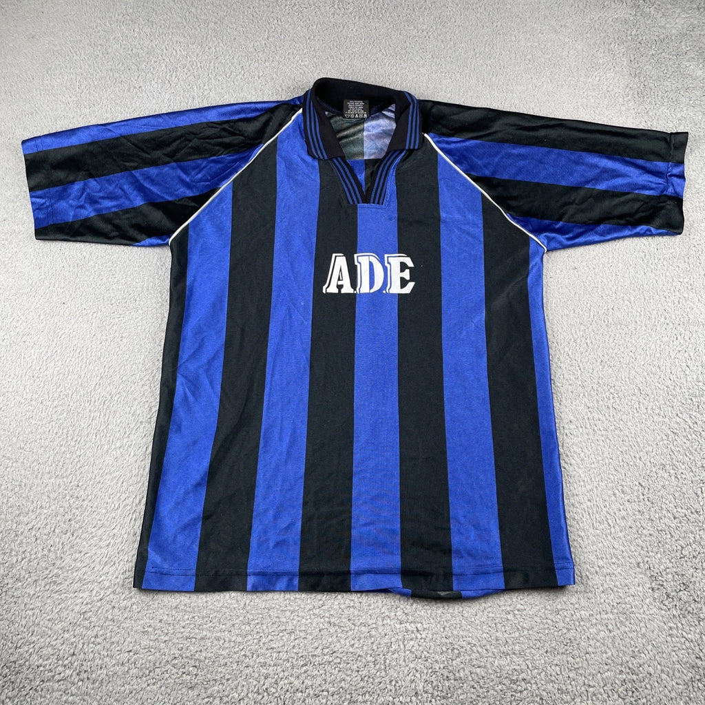 Vintage Soccer Jersey XL Shirt A.D.E #12 Iridescent Black & Blue Futbol