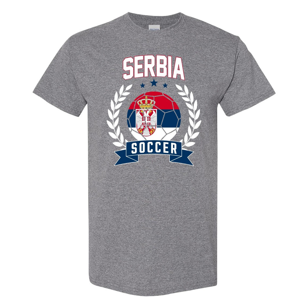 Serbia Soccer Laurel - World Sports T Shirt - Graphite Heather