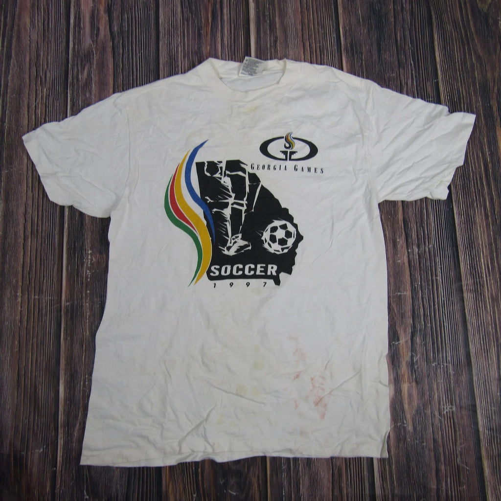 Vintage Georgia Games Soccer Shirt Mens Medium White 1997 Event Graphic Tee 90s