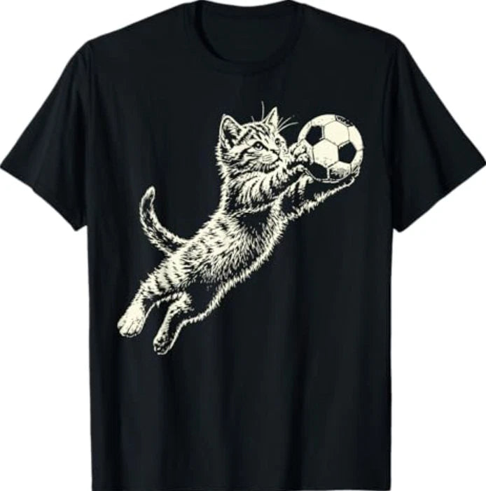 Funny Cat Soccer Ball Cute Kitten Playing Football T-Shirt