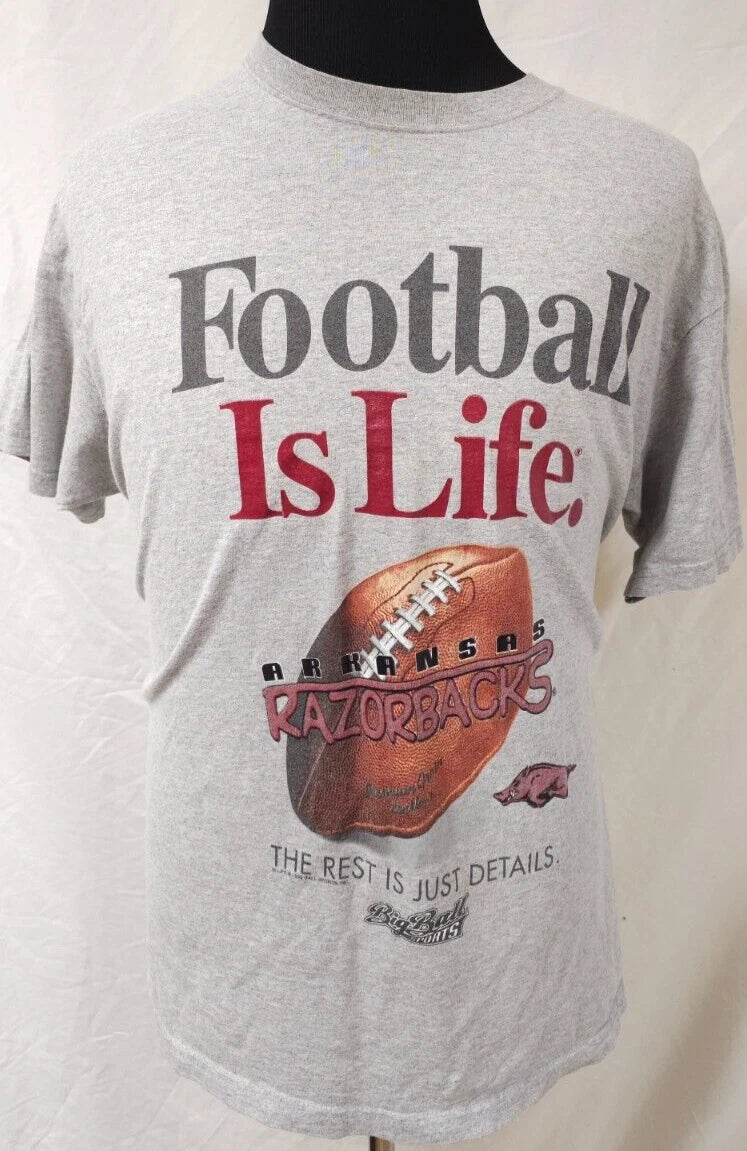 Big Ball Sports Arkansas Razorbacks Football Is Life NCAA Large Grey T-Shirt