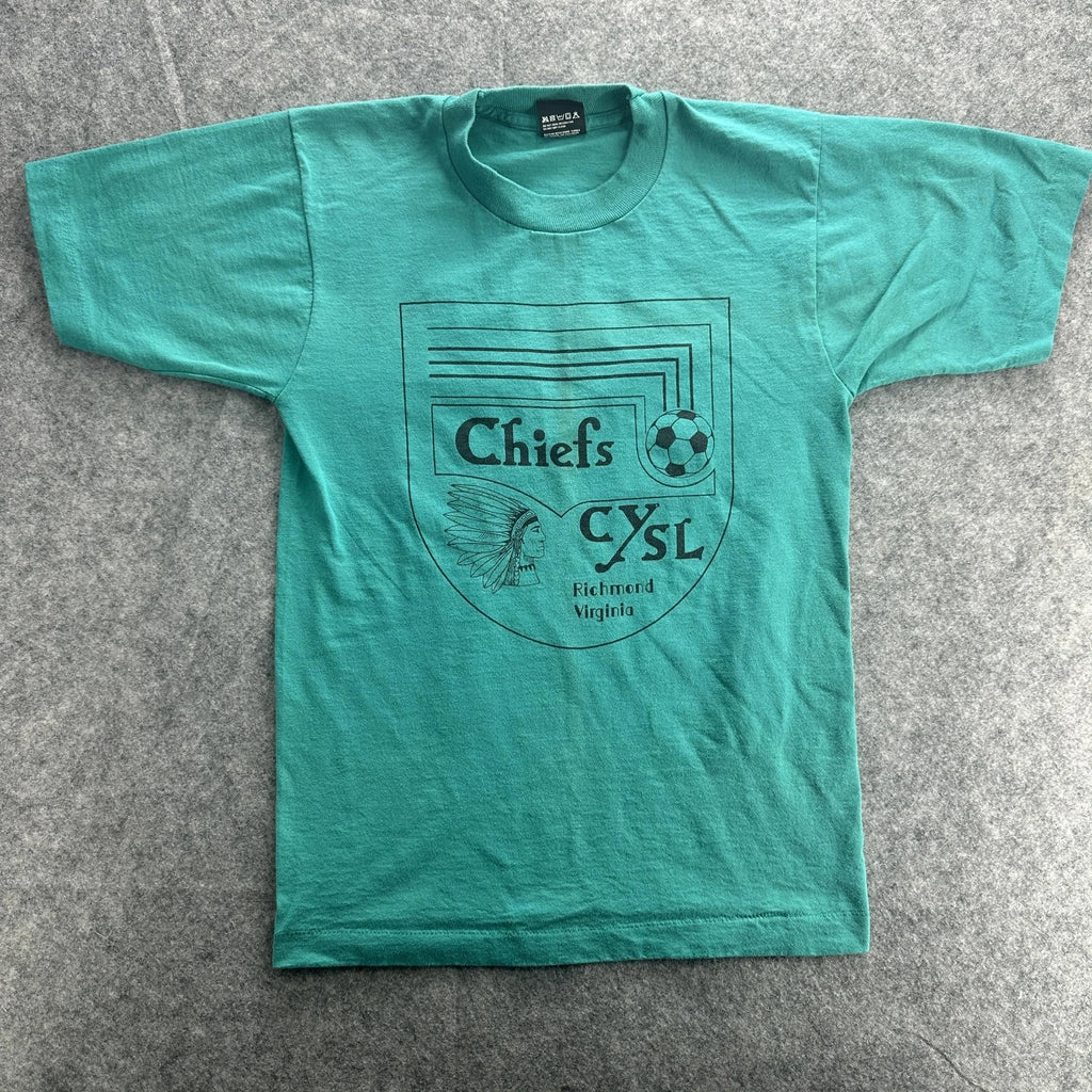Vintage Chiefs CYSL Shirt Mens Small Green Richmond Virginia Soccer Tee 80s USA