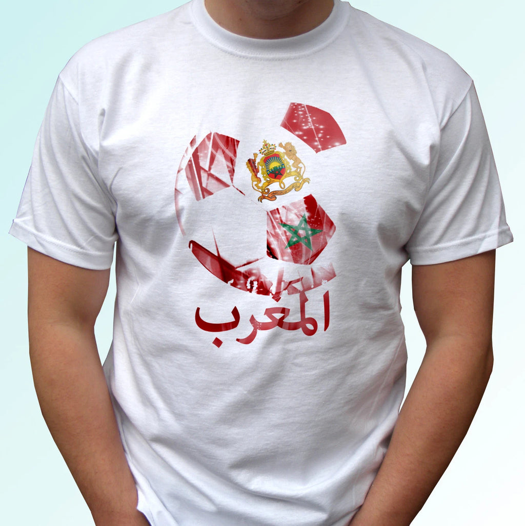 Morocco football flag white t shirt design soccer gift cup top tee all sizes