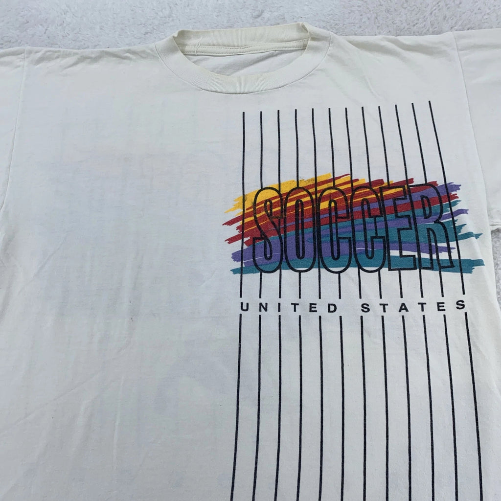 Vintage USA Soccer T-Shirt Mens M/L 90s All Over Print Graphic Football Tee