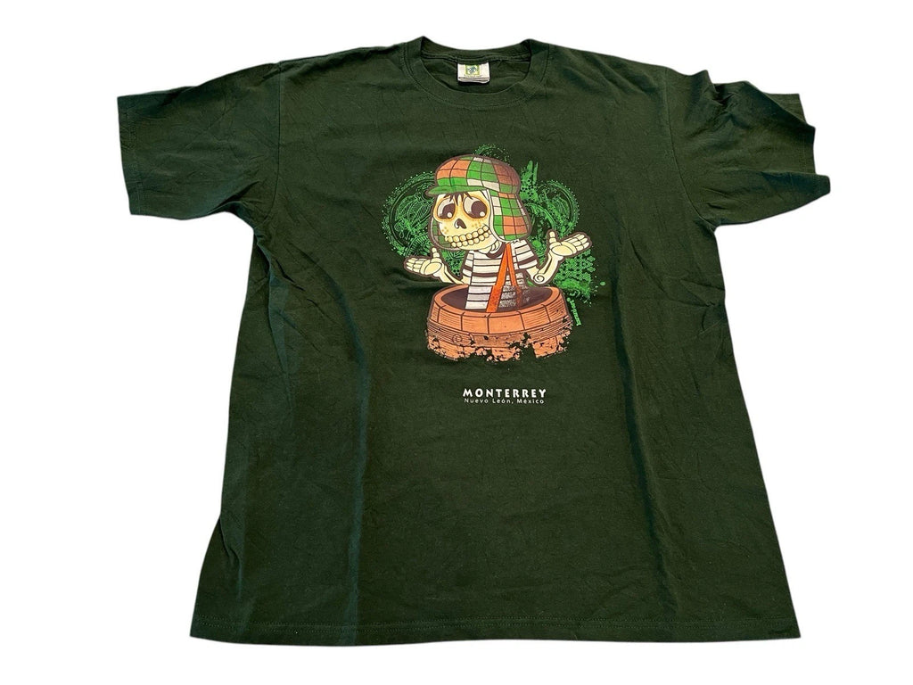 Monterrey Nuevo Leon Mexico Men's T-Shirt Large Skeleton Green Short Sleeve