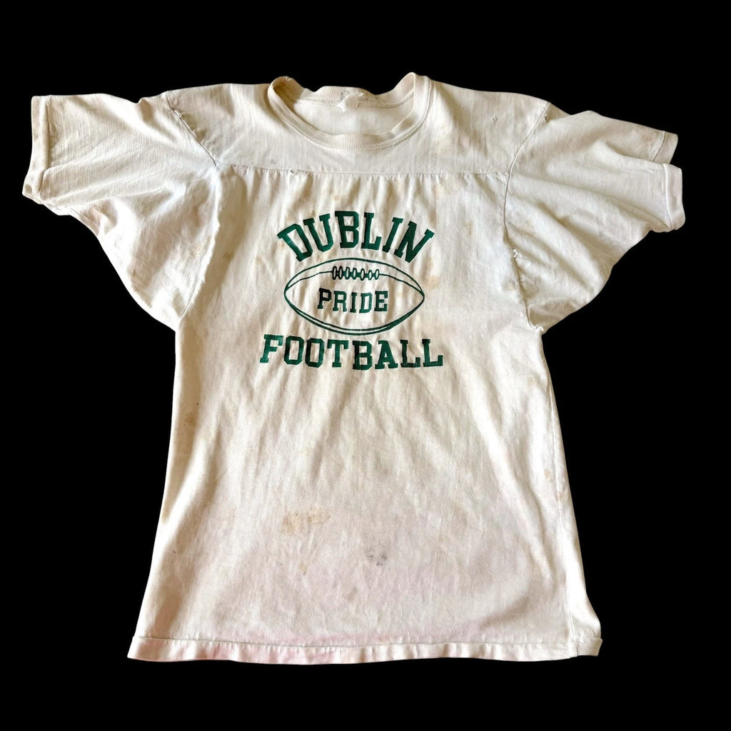 60's Dublin Football T-Shirt  Double Faced Cream Cotton Distressed Jersey Style