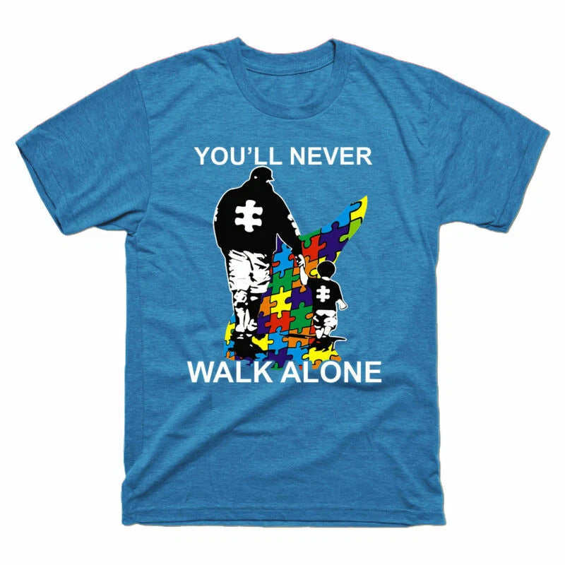 And Dad Tee Design Alone Autism Son You'll T-Shirt Men's Black Never Cotton Walk