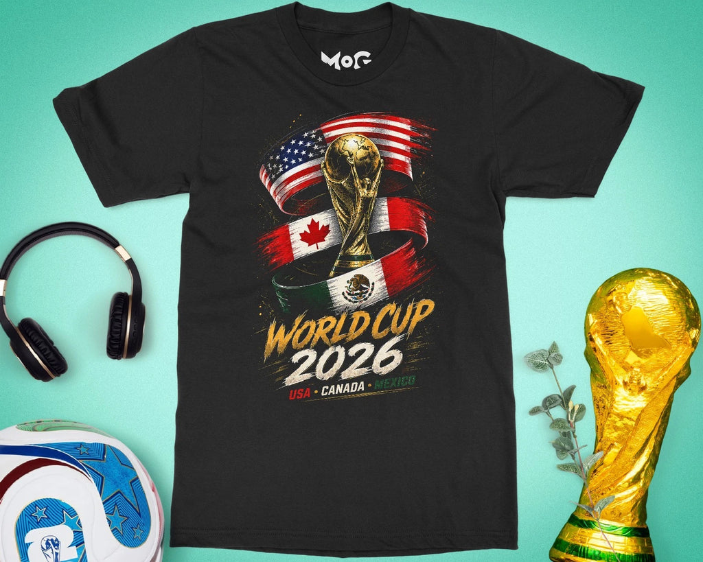 Football Cup Trophy Flags T-shirt USA Canada Mexico World Soccer Match Day Top
