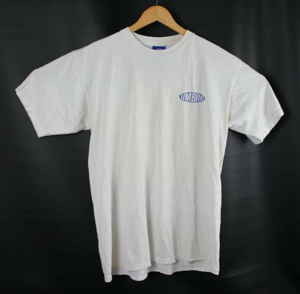 Vintage Umbro Soccer Men's size Large White Graphic T Shirt Faded Distressed