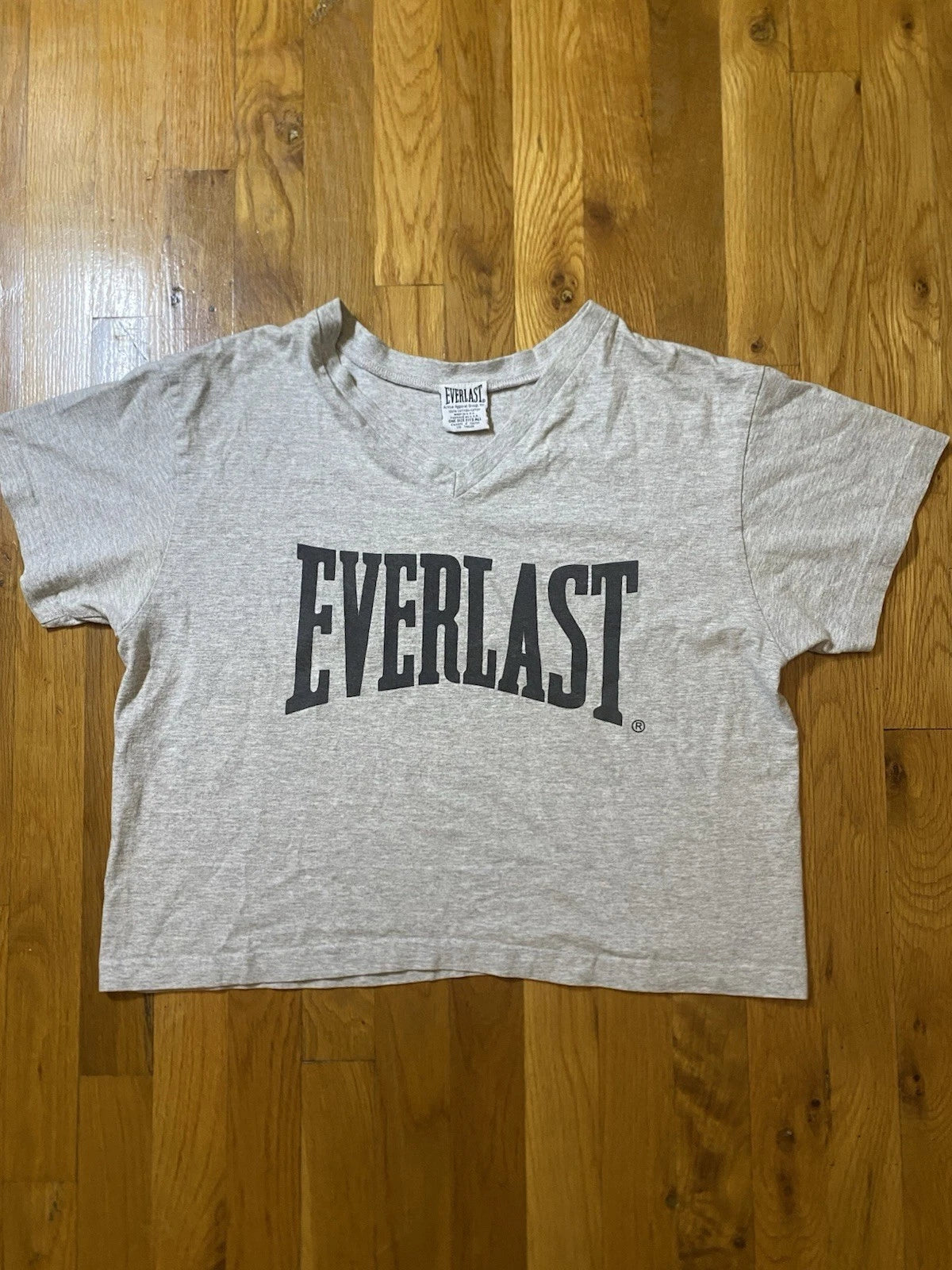 Vintage Everlast Cropped Shirt Gray Mens One Size Made in USA Boxing Gym Workout