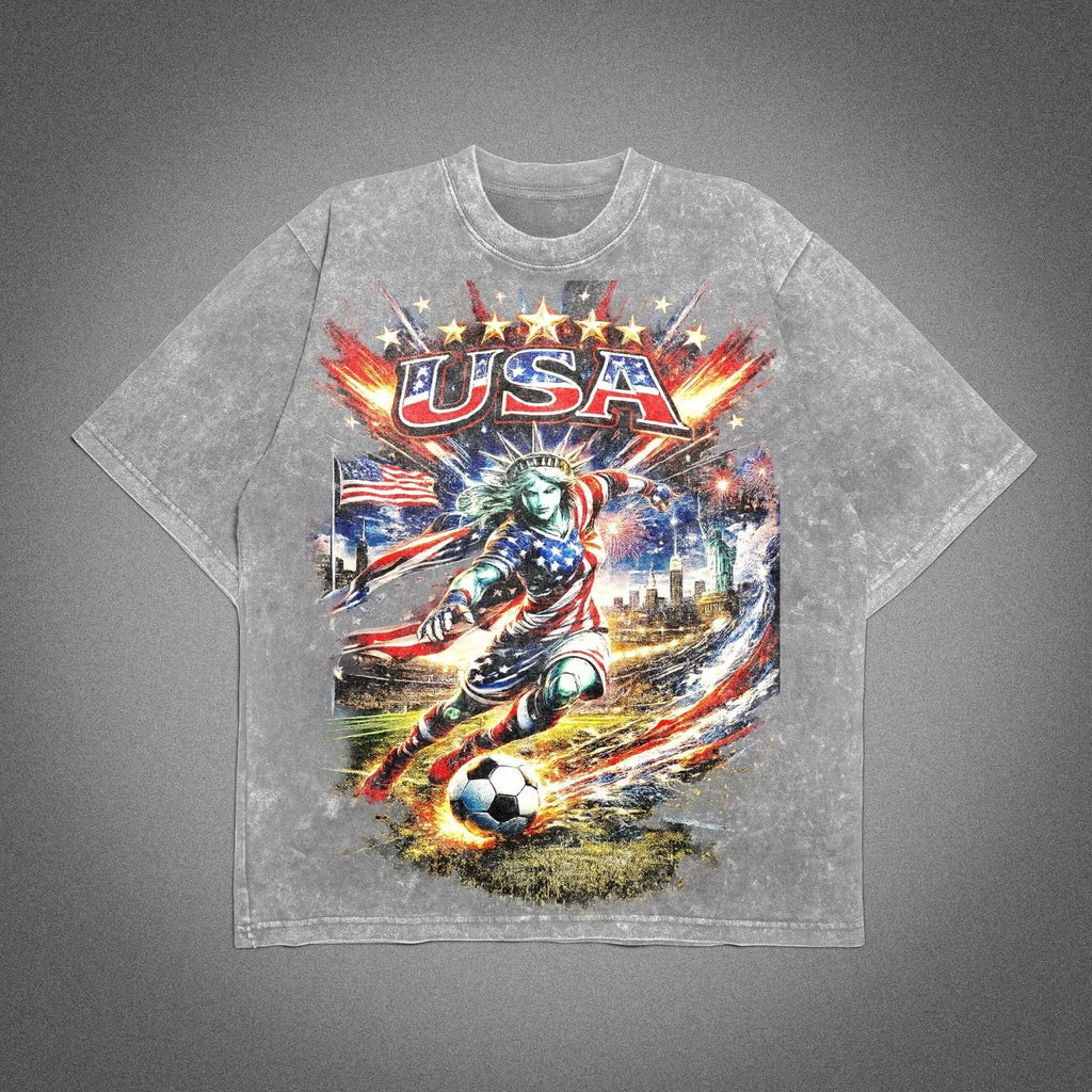 USA World Cup 2026 Skull Washed T-Shirt Liberty Graphic Soccer Tee Streetwear