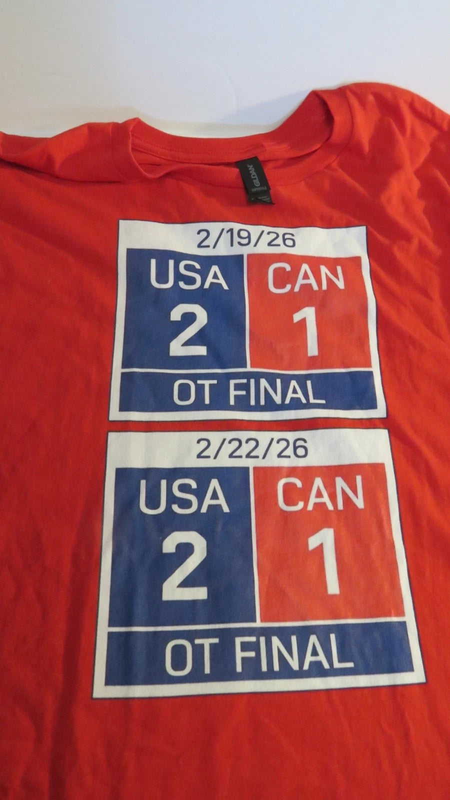 US Canada 2/19 & 2/22 2026 OT Final Soccer Games Red Graphic T-Shirt Size 2XL