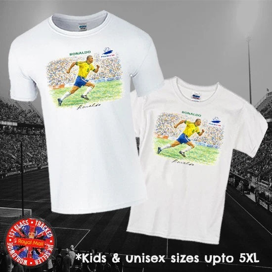 Brazil Ronaldo France 98 World Cup Fan T-shirt in Mens, Ladies & Kids Sizes