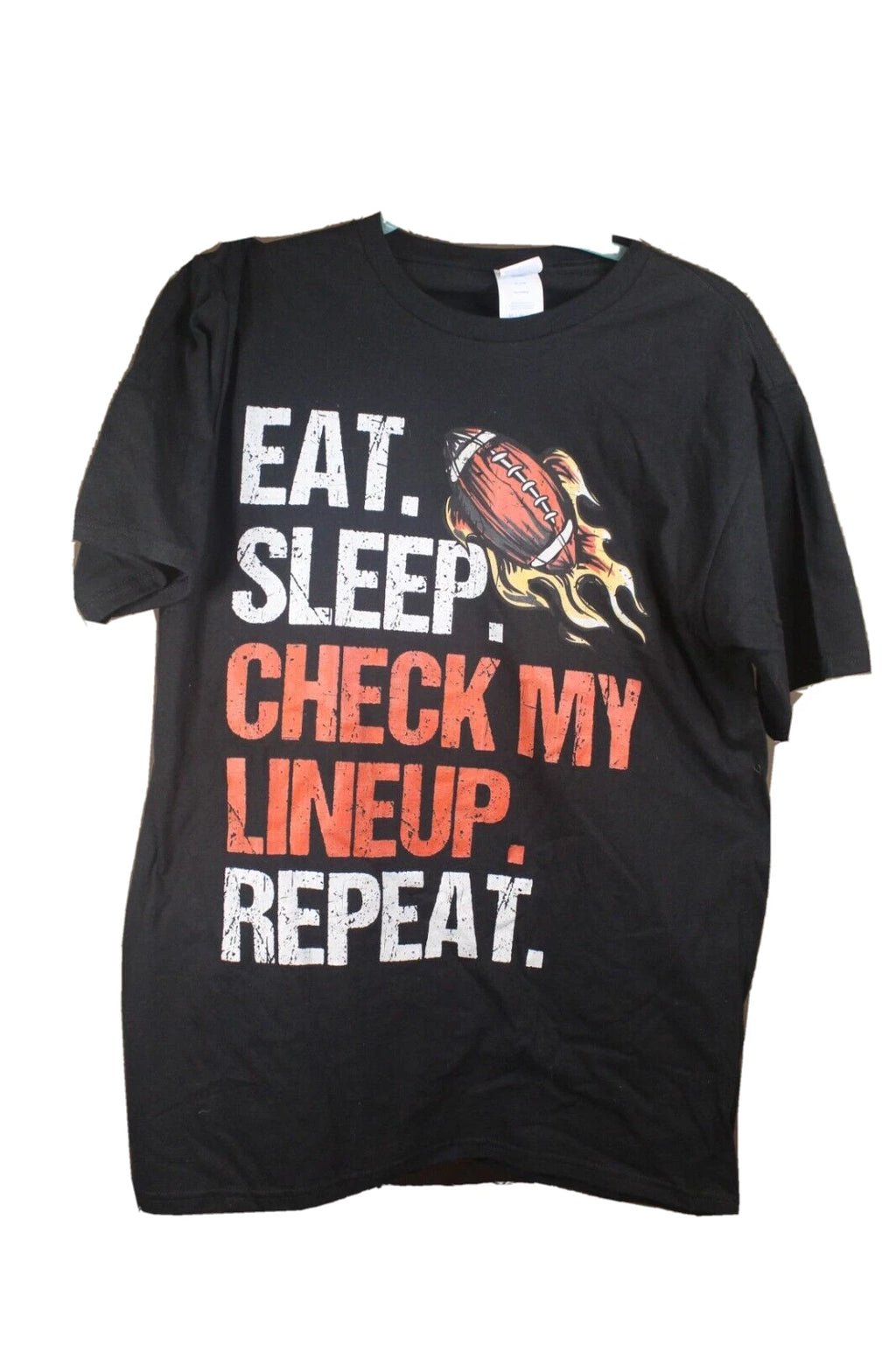 Eat Sleep Check Lineup Repeat Fantasy Football Shirt Graphic T-Shirt Mens Medium
