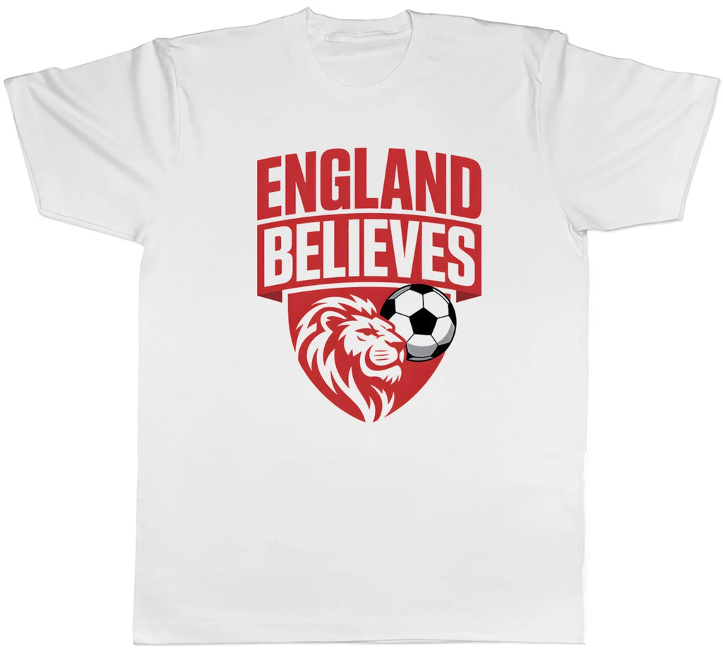 England Believes Football Lion Soccer Ball Fan Mens T-Shirt Tee Gift Top