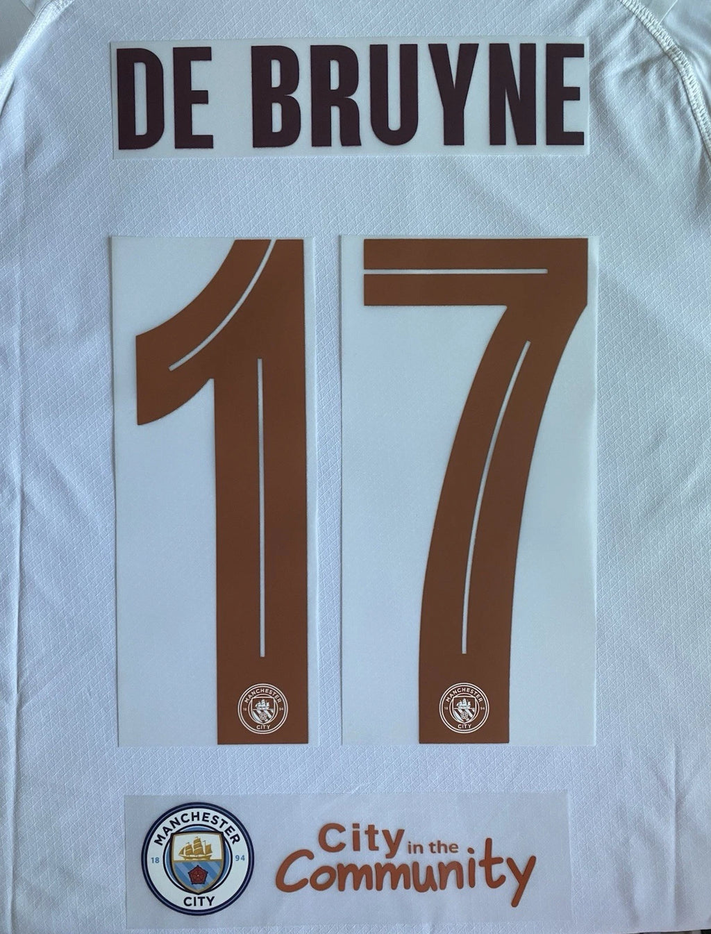 2023/24 MANCHESTER CITY #17 DE BRUYNE AWAY UCL & FA CUP NAME & NUMBER SET + SPON