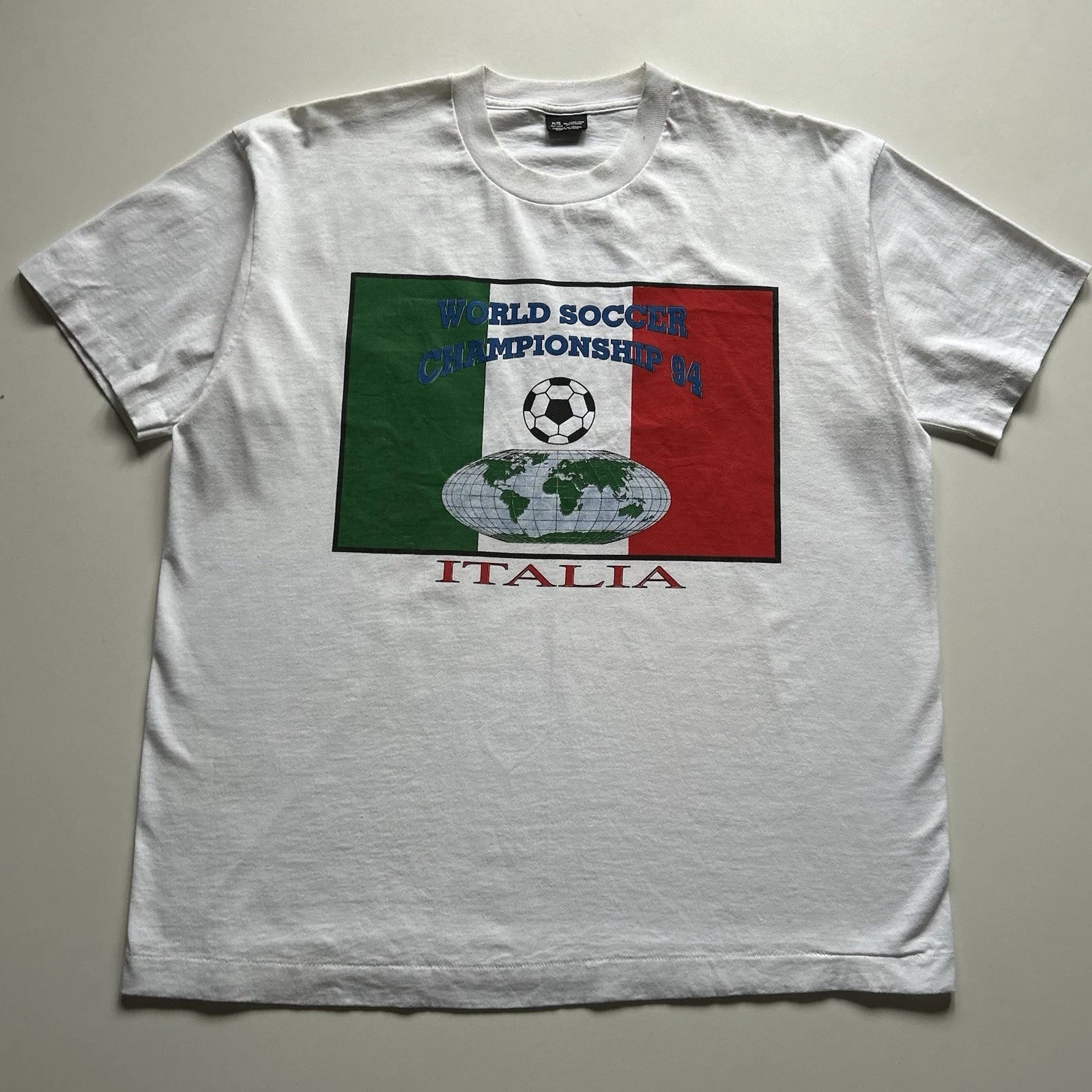 Vintage Italy 1994 World Soccer Championship T-Shirt Size XL White 90s Italia