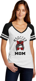 Mom Bun Soccer Mom Red Plaid Headband Womens Game V-neck T-shirt