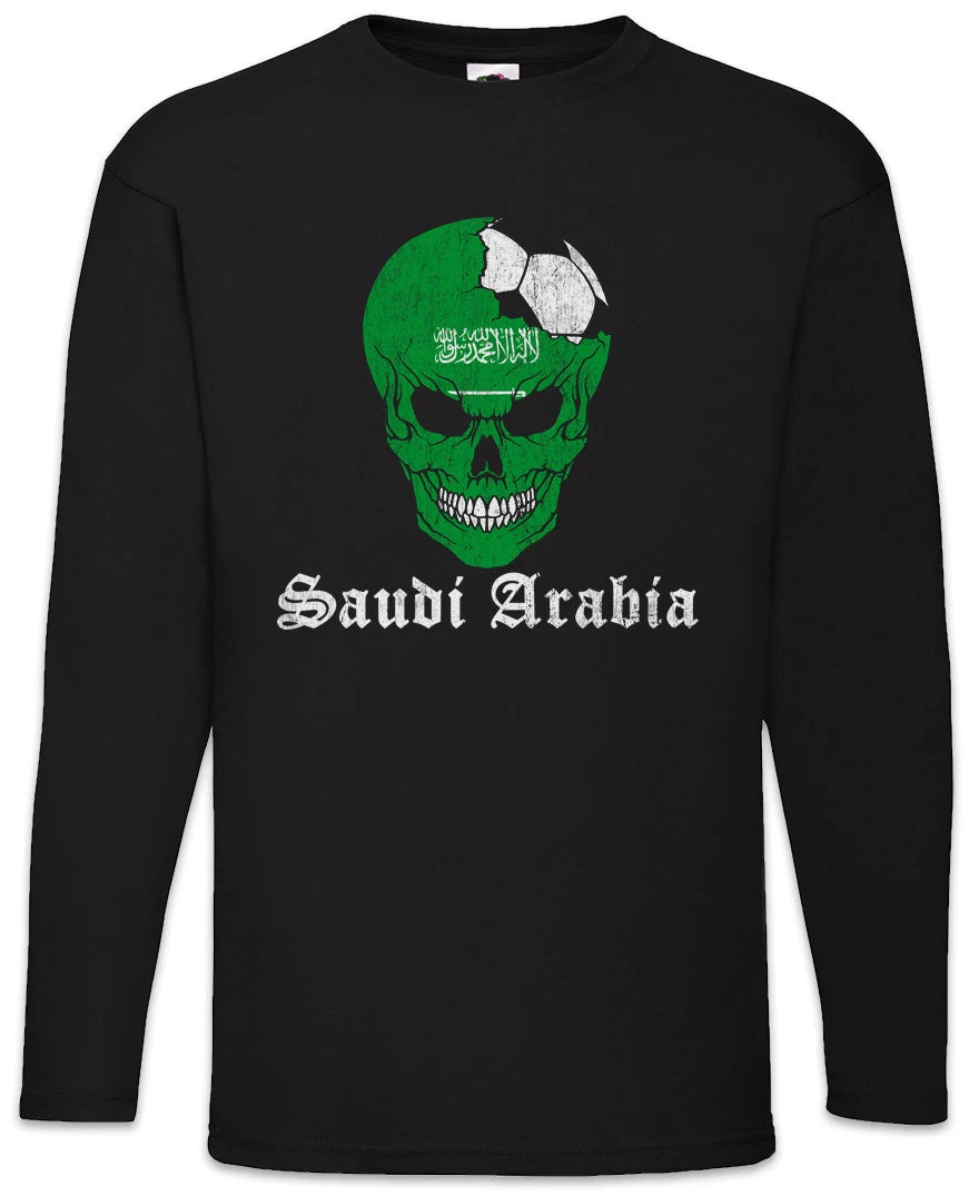 Saudi Arabia Football Skull I Men Long Sleeve T-Shirt Soccer Flag World