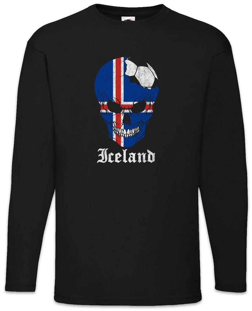 Iceland Football Skull I Men Long Sleeve T-Shirt icelandic Soccer Flag