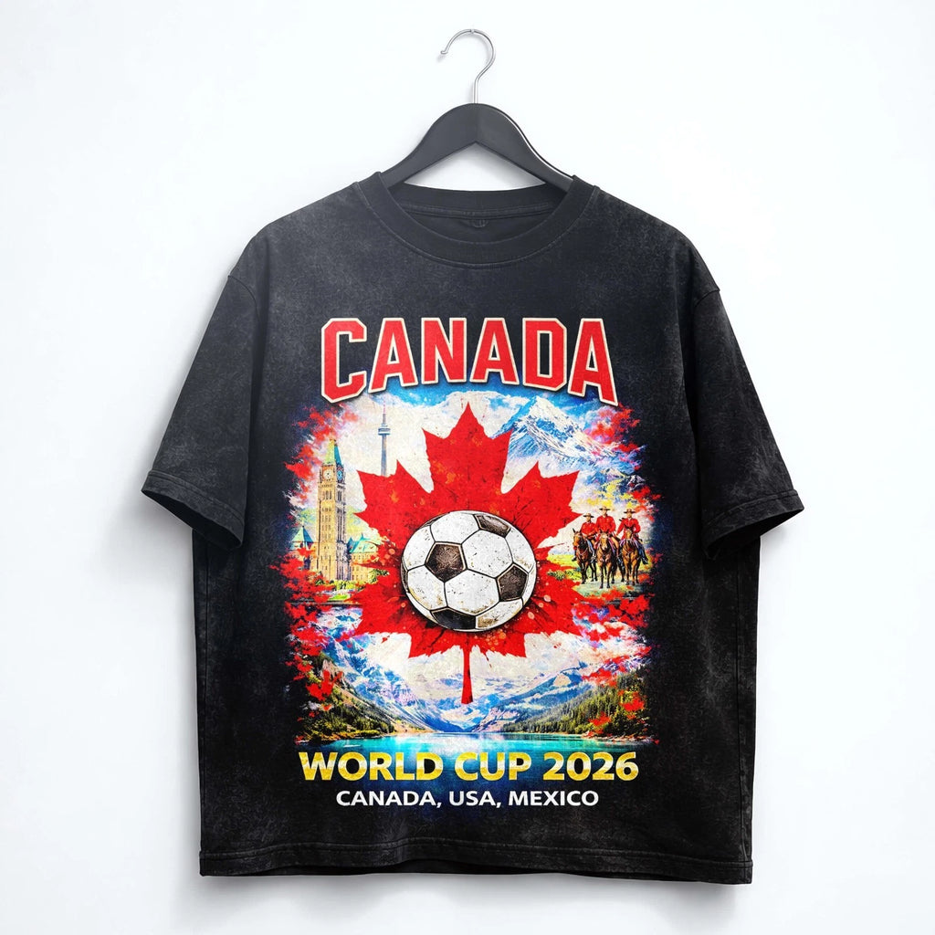 Canada World Cup 2026 Washed T-Shirt Maple Leaf Soccer Fan Tee Gift