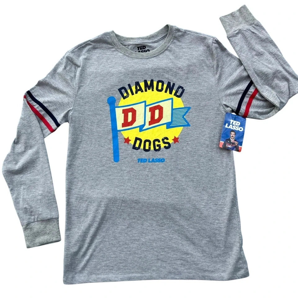 Ted Lasso Shirt Gray Long Sleeve Crew Neck Diamond Dogs Soccer Size M S233