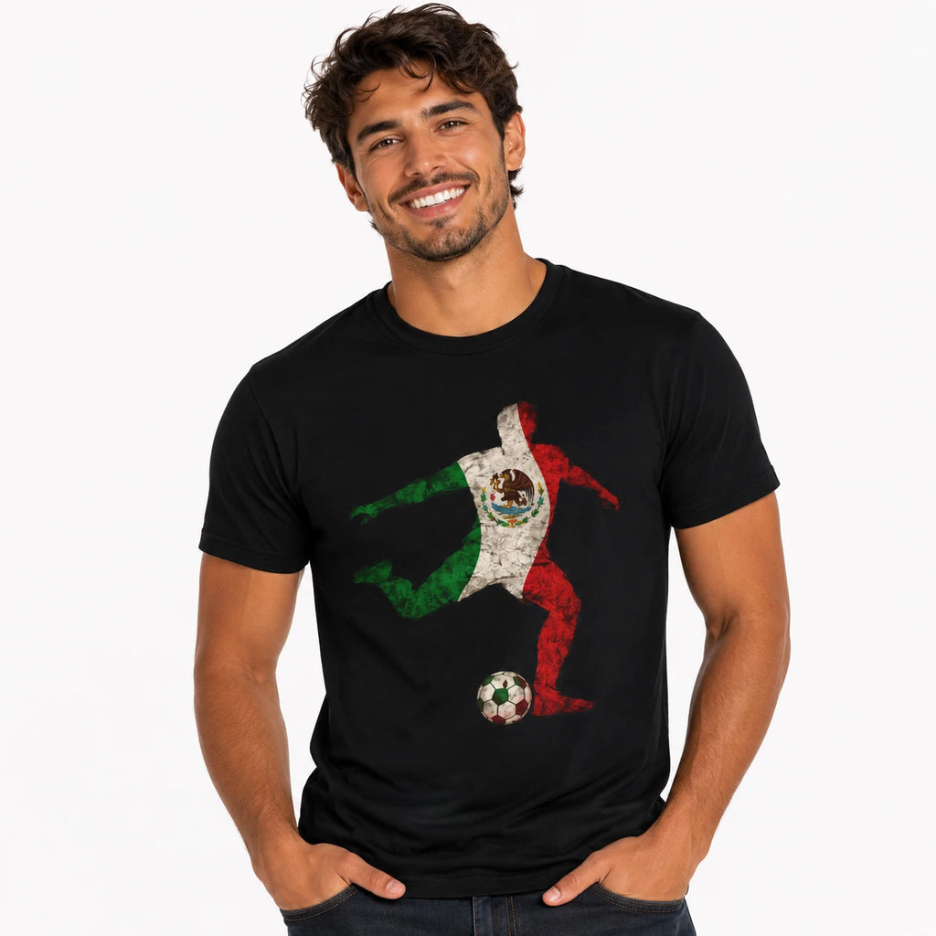 Mexico Flag Soccer Player T-Shirt Football Jersey Silhouette Graphic Tee
