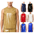 Mens Undershirt Gymnastics T-Shirts Round Neck Tops Reusable Tank Vinyl Vest