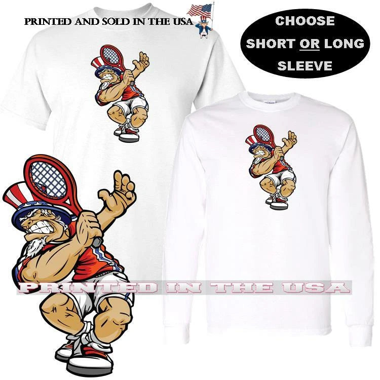 Uncle Sam Patriotic Tennis Team Mascot Player Cartoon Custom T Shirt