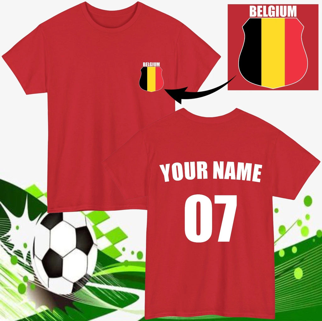 Personalised Belgium Football T-Shirt Custom Name Number Fan Gift Unisex Tee Top