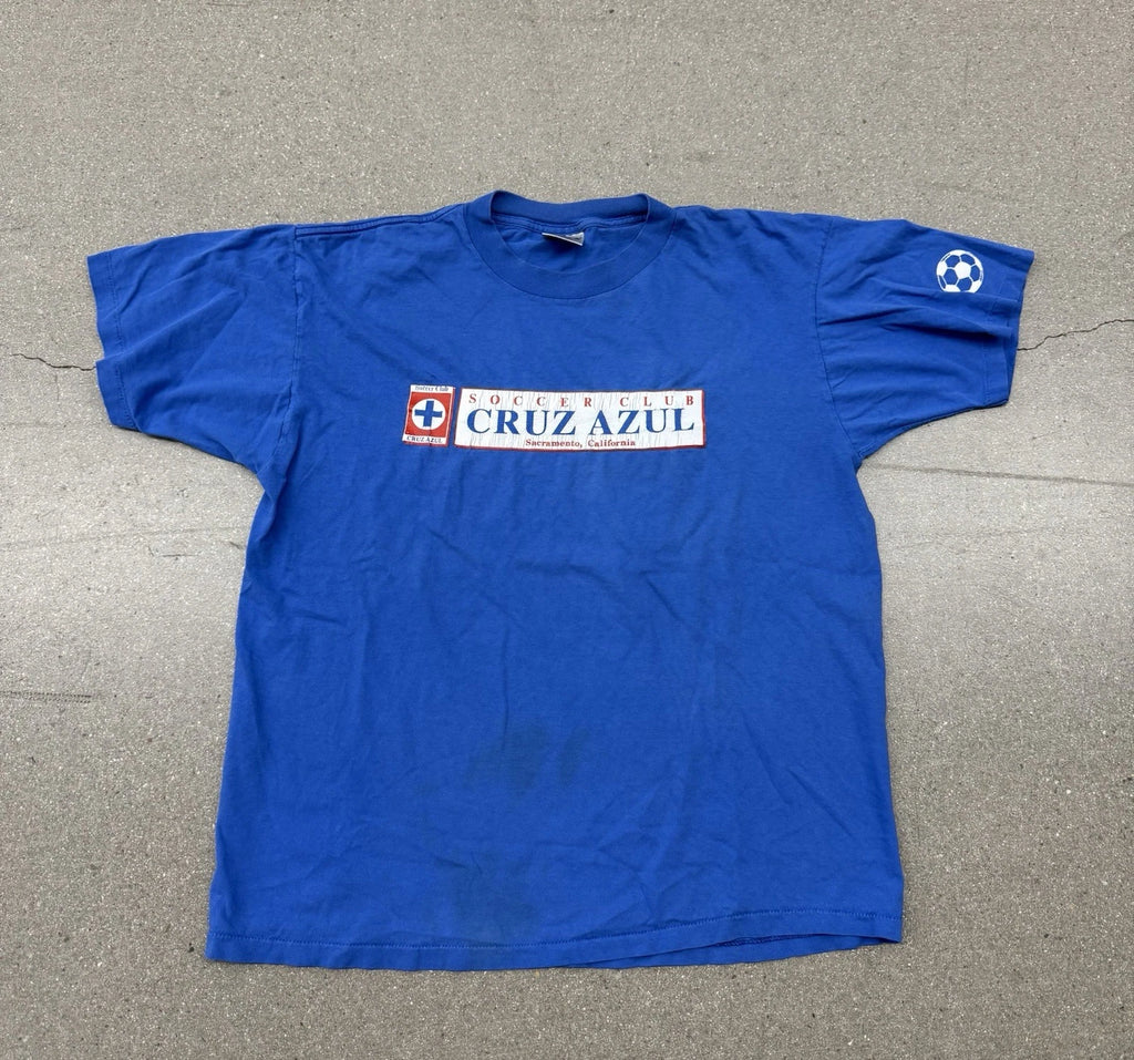 Vintage 90’s Cruz Azul Cemento Mexico Soccer Blue Graphic T-shirt Men’s XL Rare