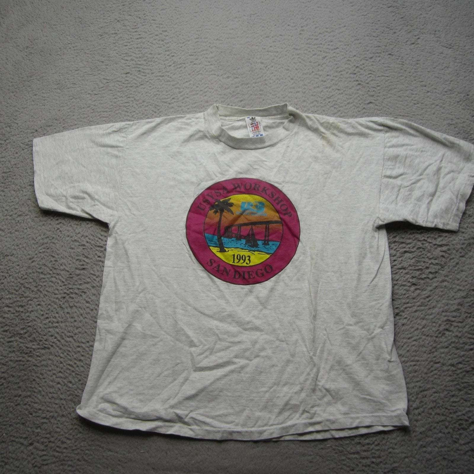 Vintage Adidas Shirt Mens Large White USYSA Workshop San Diego Soccer 1993 90s