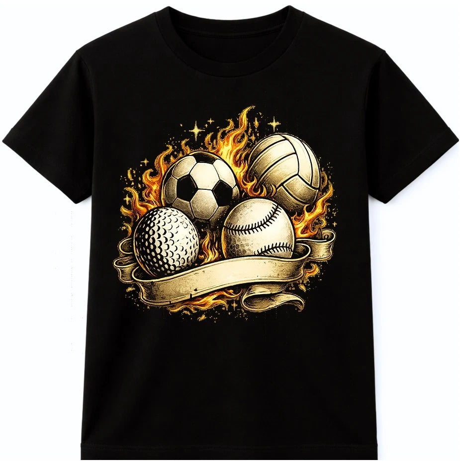 Sports Balls T-Shirt Soccer Volleyball Baseball Golf Athletic Graphic Fan Tee