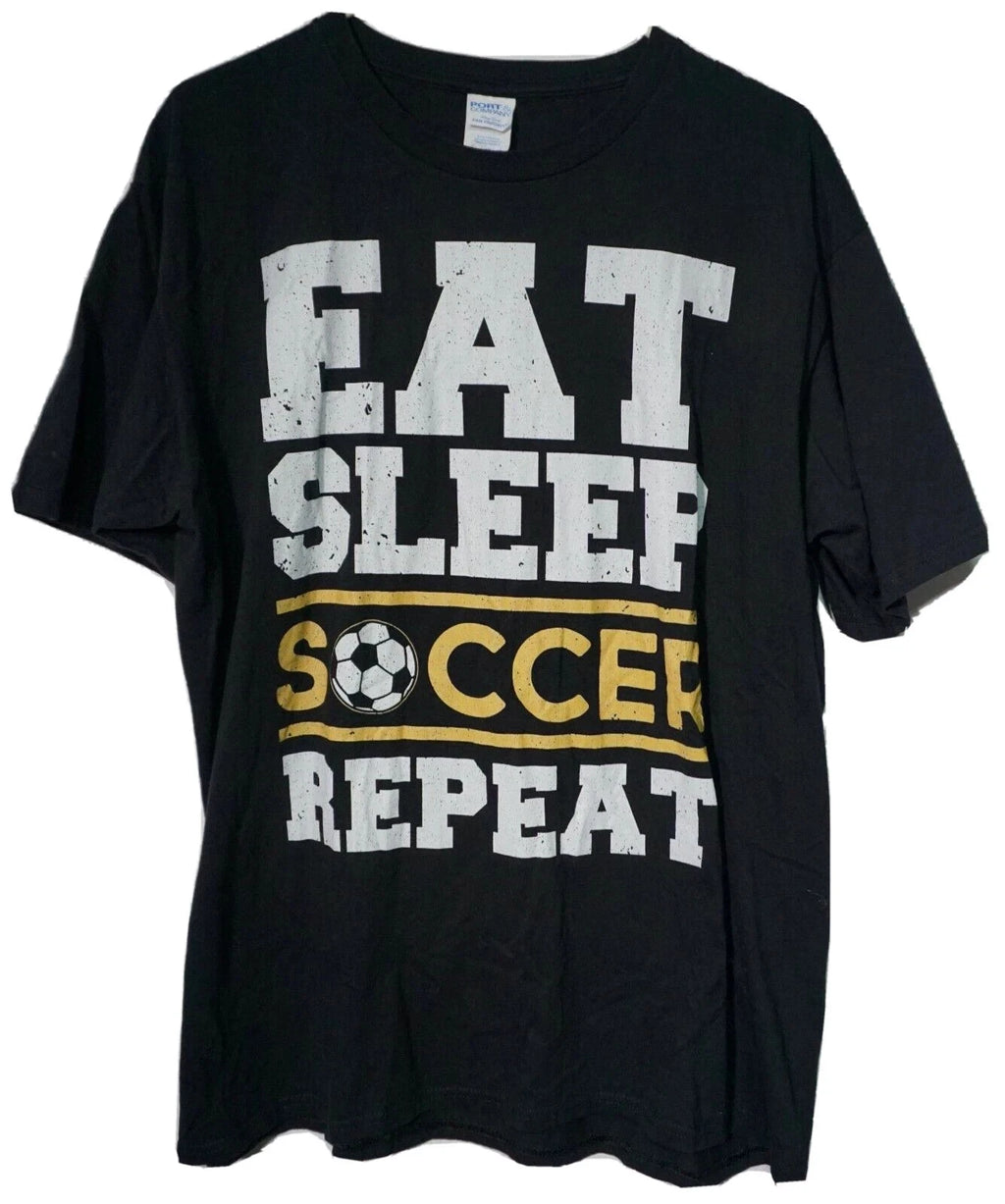 EAT SLEEP SOCCER REPEAT Men XL Black T-Shirt NEW