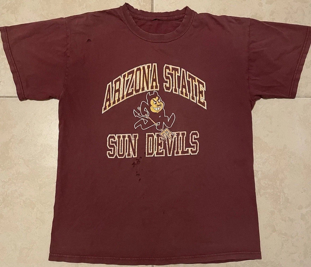 Vtg 90s ASU Sun Devils Thrashed Faded Distress Shirt S Arizona College PE Grunge