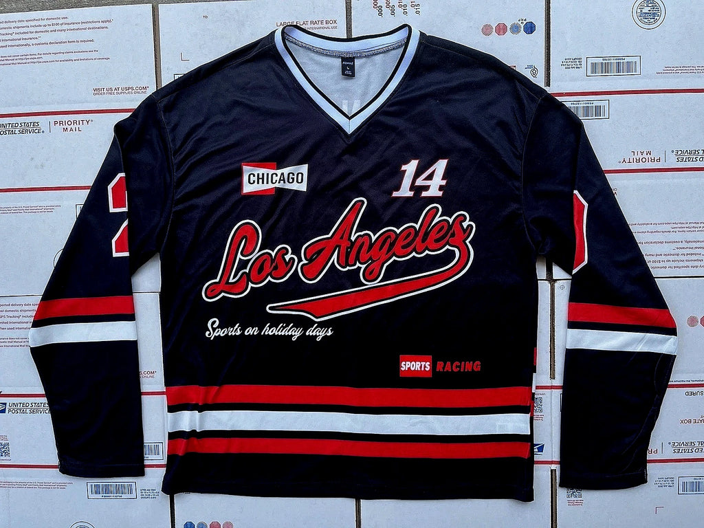 VTG 90’s Romwe Los Angeles #23 CHICAGO Sports Racing Hockey Jersey L/S T-Shirt L