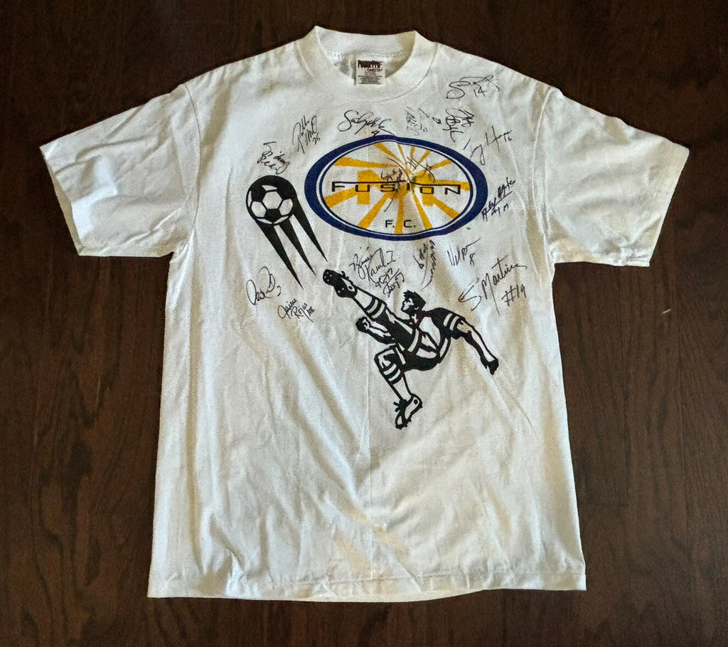 VTG Signed Miami Fusion FC Soccer Spell Out T-Shirt MLS Double Sided AT&T Logo
