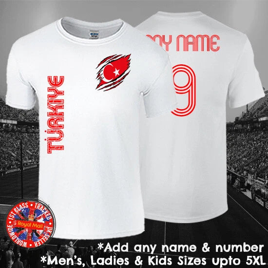 Turkiye Turkey  Football T-shirt Personalised Mens Ladies Kids Euros World Cup