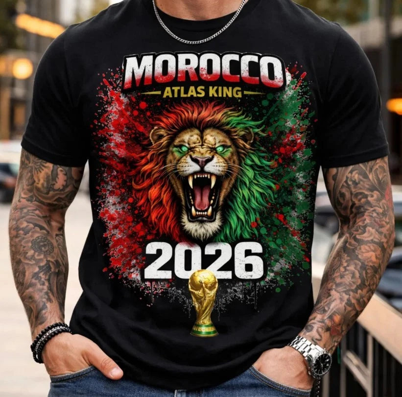 Morocco Atlas King Lion T-Shirt: 2026 World Cup Soccer Fan Tee